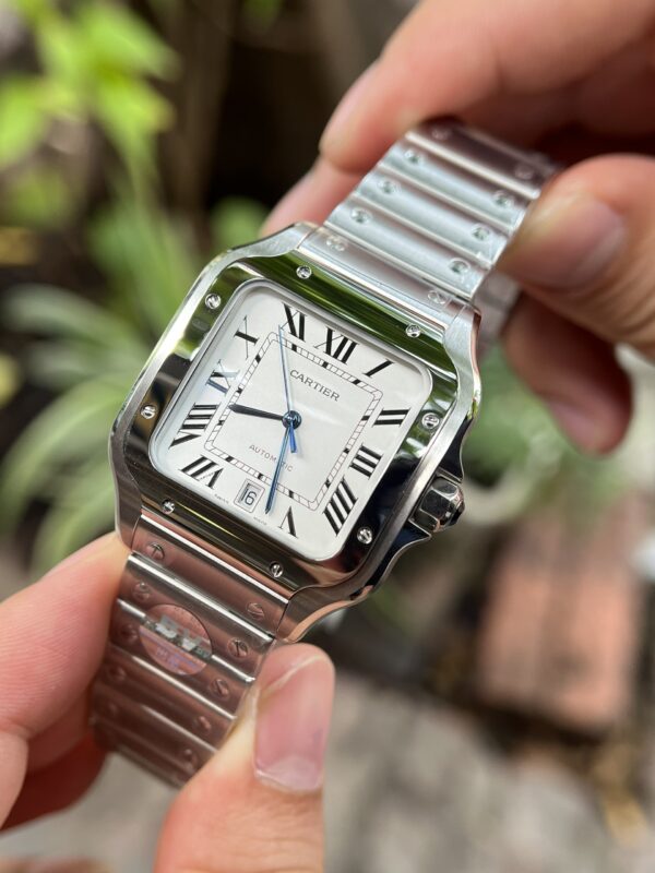 Đồng hồ Cartier Santos nam mặt trắng Replica 11 BV Factory 40mm (1)