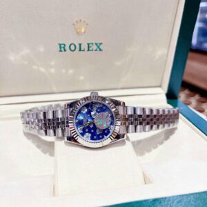 Đồng hồ Rolex DateJust nữ mặt hoa màu xanh Fake cao cấp 31mm (7)