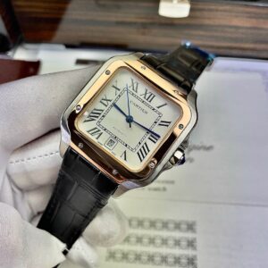 Đồng hồ nam Cartier Santos Fake cao cấp dây da 40mm (2)