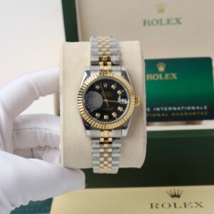 Đồng hồ nữ Rolex DateJust mặt đen Fake giá rẻ 31mm (2)