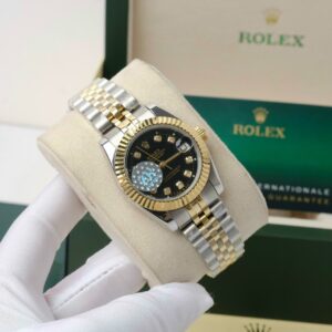 Đồng hồ nữ Rolex DateJust mặt đen Fake giá rẻ 31mm (2)