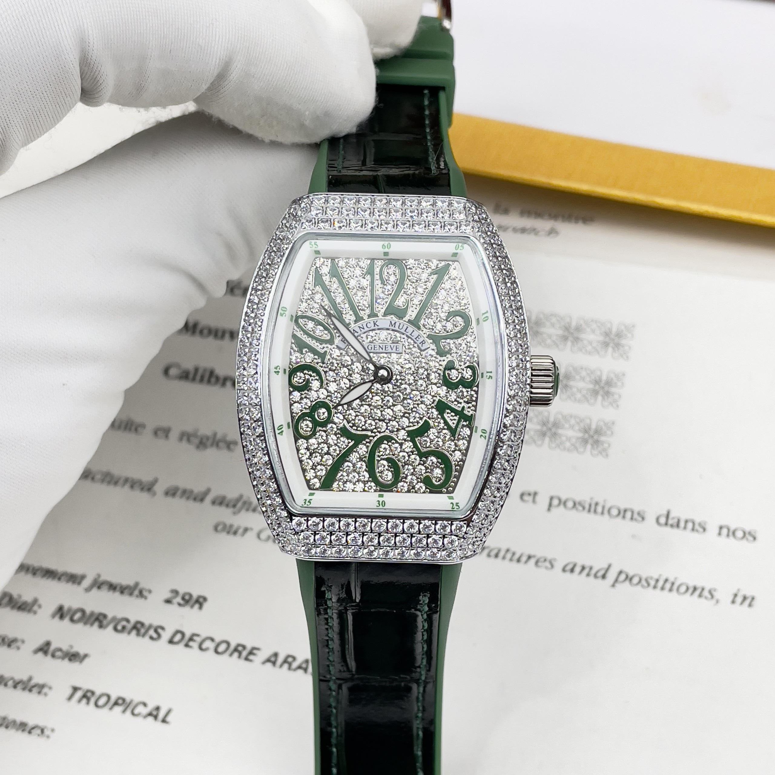 ng h Franck Muller V32 n inh full a mau xanh Fake gia r 36mm ng H Rep