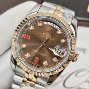 Đồng hồ Rolex Day-Date nam cọc đính đá Ruby đỏ Super Fake 40mm