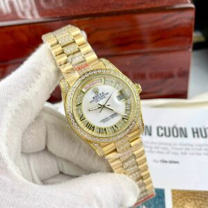 Đồng hồ Rolex Day-Date nam vàng Gold đính đá Fake cao cấp 38mm