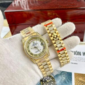 Đồng hồ Rolex Day-Date nam vàng Gold đính đá Fake cao cấp 38mm