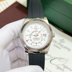 Đồng hồ Rolex Sky-Dweller Fake cao cấp mặt trắng dây cao su 41mm (2)