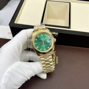 Đồng hồ nam Rolex DateJust Gold mặt xanh Fake giá rẻ 41mm