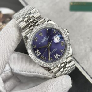 Đồng hồ Rolex Datejust nam Rep 1:1 cao cấp Ew Factory cọc số La Mã đính đá 41mm