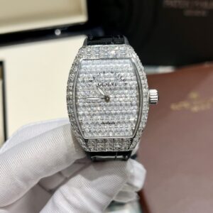 Đồng hồ nữ đính đá Franck Muller V32 Vaguard dây cao su bọc da Rep 11 36mm (1)