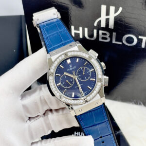 Đồng hồ Hublot Classic nam Blue đính đá 5 kim Rep cao cấp 42mm