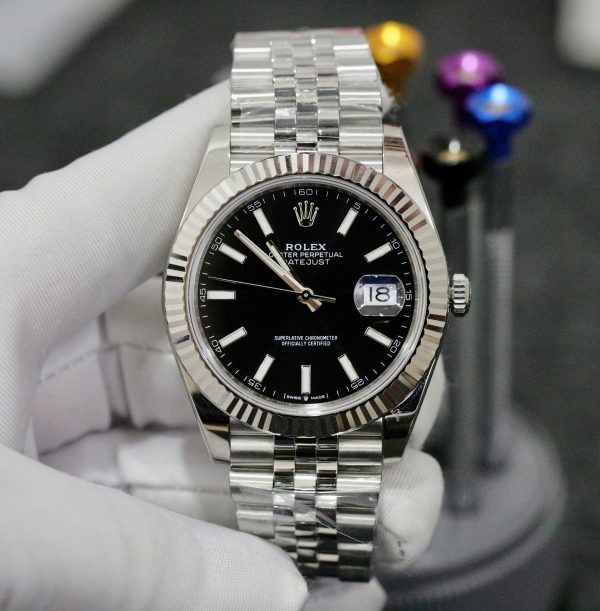 Đồng Hồ Rolex Fake Cao Cấp Thụy Sỹ Mặt Đen Cọc Dạ Quang Datejust 126334 41mm (2)