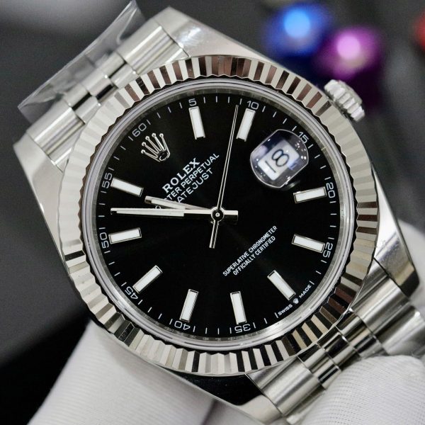 Đồng Hồ Rolex Fake Cao Cấp Thụy Sỹ Mặt Đen Cọc Dạ Quang Datejust 126334 41mm (2)