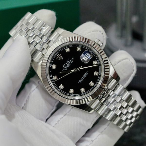 Đồng Hồ Rolex Super Fake Thụy Sỹ Mặt Số Đen Đính Đá Datejust 126334 41mm (1)