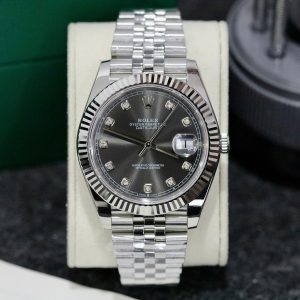 Đồng Hồ Rolex Super Fake Thụy Sỹ Mặt Xám Đính Đá Datejust 126334 41mm (1)