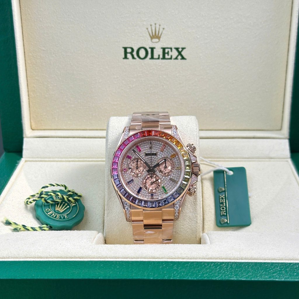 Đồng hồ Rolex Rep Cosmograph Daytona 116595 Rainbow đính đá BT Factory 40mm (1)