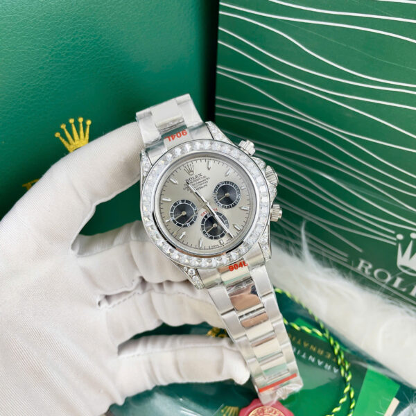 Đồng Hồ Rolex Daytona Nam Dây Kim Loại Đính Đá Baguette Fake Cao Cấp 40mm