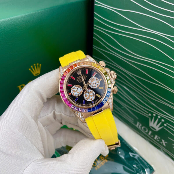 Đồng hồ Rolex Rainbow Nam Automatic Dây Cao Su Vàng Fake Cao Cấp 40mm