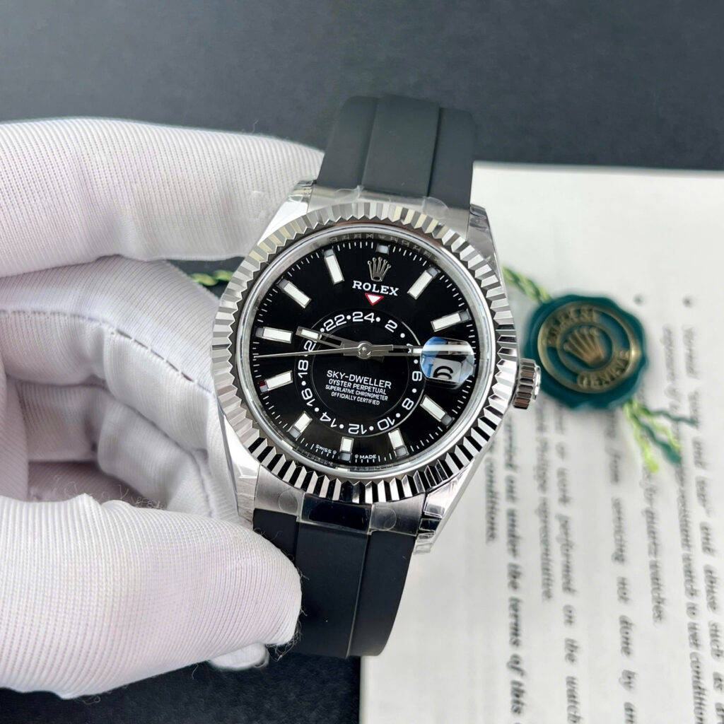 Đồng hồ Rolex Sky-Dweller 336239 Rep 11 mặt đen dây cao su 42mm (2)