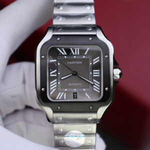 Đồng hồ Cartier Santos Rep 11 mặt xám viền gốm đen nhà máy BV 39 (2)