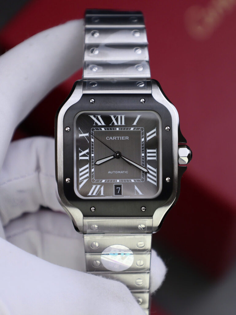 Đồng hồ Cartier Santos Rep 11 mặt xám viền gốm đen nhà máy BV 39 (2)