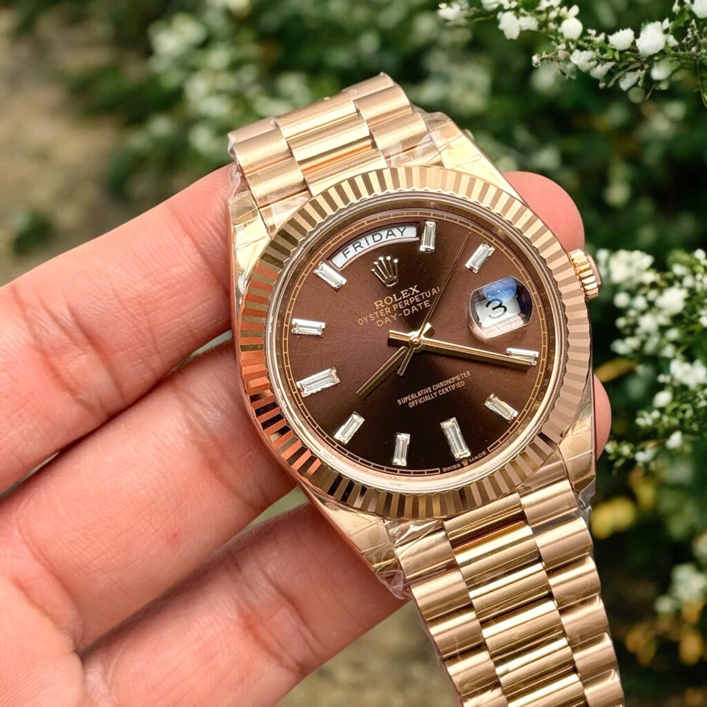 Đồng hồ Rolex Day-Date Clone 11 mạ vàng hồng mặt chocolate 40mm (2)