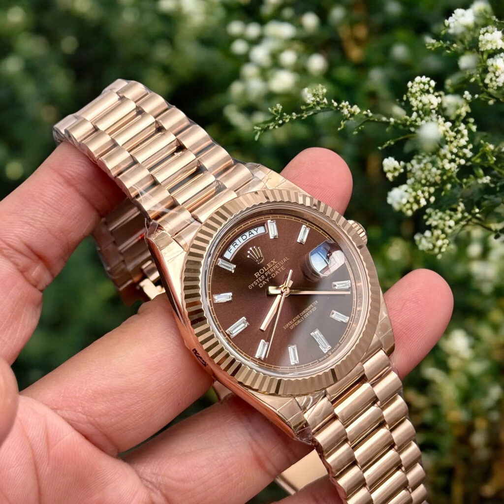 Đồng hồ Rolex Day-Date Clone 11 mạ vàng hồng mặt chocolate 40mm (2)