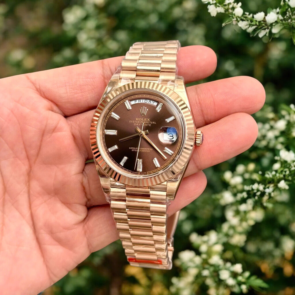 Đồng hồ Rolex Day-Date Clone 11 mạ vàng hồng mặt chocolate 40mm (2)