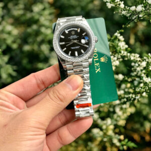 Đồng hồ Rolex Day-Date Fake 11 mặt đen cọc số đá Baguette 40mm (2)