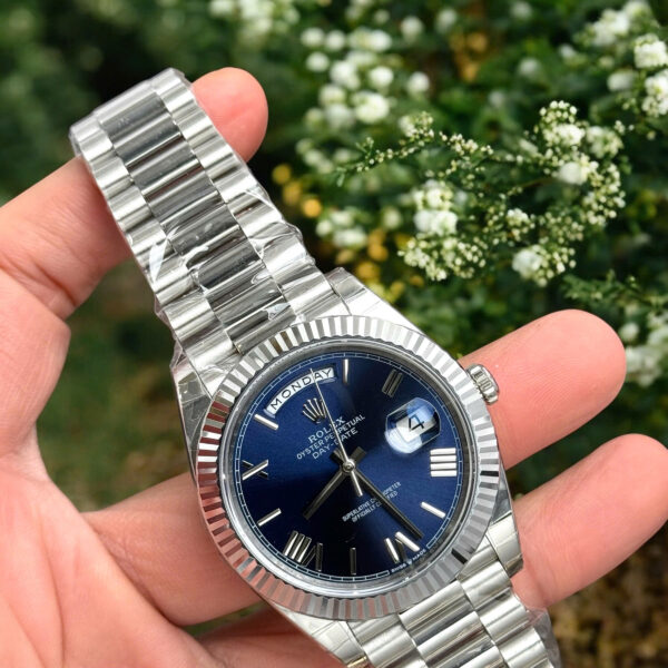 Đồng hồ Rolex Day-Date Fake cao cấp mặt xanh blue cọc số la mã 40mm (2)