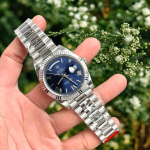 Đồng hồ Rolex Day-Date Fake cao cấp mặt xanh blue cọc số la mã 40mm (2)