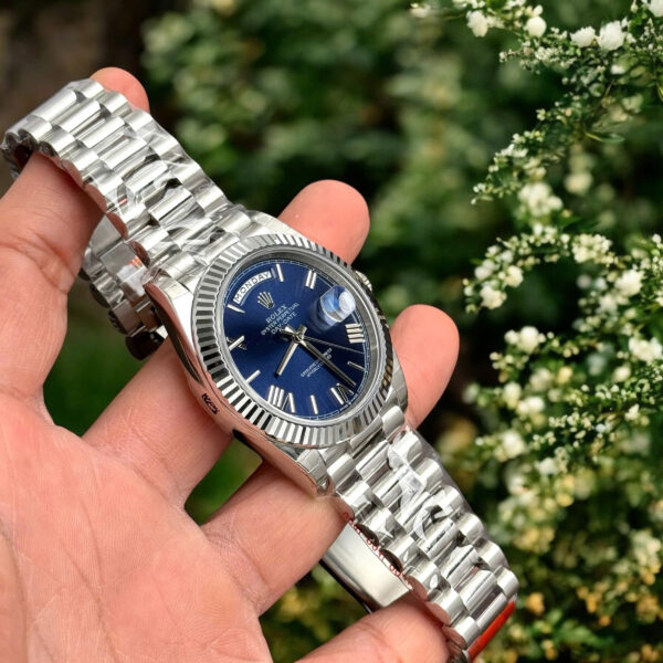 Đồng hồ Rolex Day-Date Fake cao cấp mặt xanh blue cọc số la mã 40mm (2)