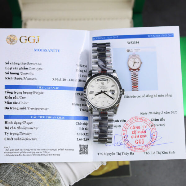 Đồng hồ Rolex Day-Date Rep 11 mặt thiên thạch cọc số đính kim cương moissanite baguette GM 40mm (2)