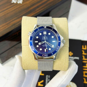 Đồng hồ Omega Seamaster xanh blue dây kim loại fake cao cấp 40mm