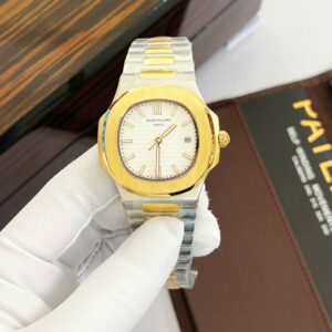 Đồng hồ Patek Philippe Nautilus Demi mặt trắng máy cơ nhật fake cao cấp 40mm