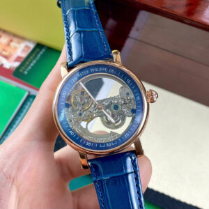 Đồng hồ Patek Philippe nam máy cơ Nhật lộ cơ xanh blue Fake cao cấp 42mm
