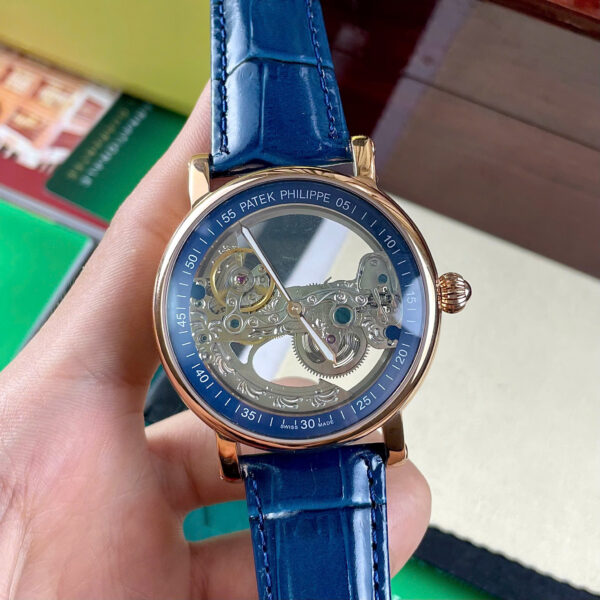 Đồng hồ Patek Philippe nam máy cơ Nhật lộ cơ xanh blue Fake cao cấp 42mm