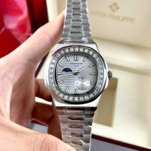 Đồng hồ Patek philipe Nautilus nam đính đá Bagueete fake cao cấp 40mm