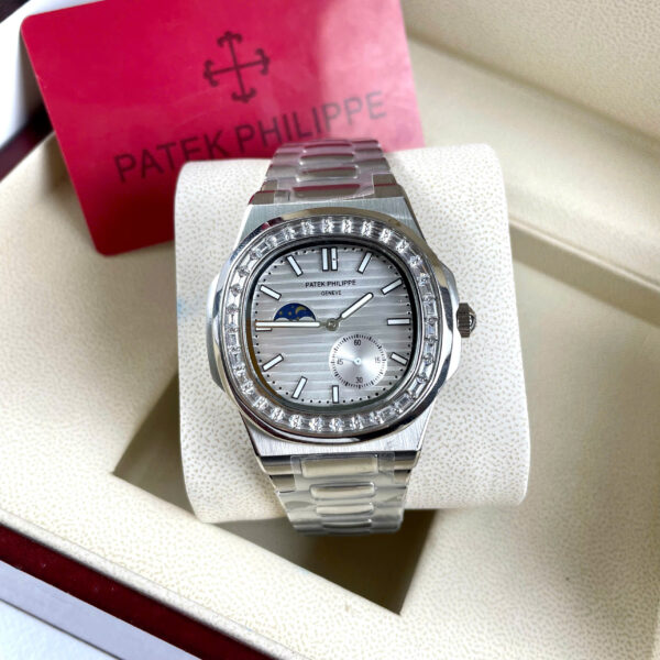 Đồng hồ Patek philipe Nautilus nam đính đá Bagueete fake cao cấp 40mm