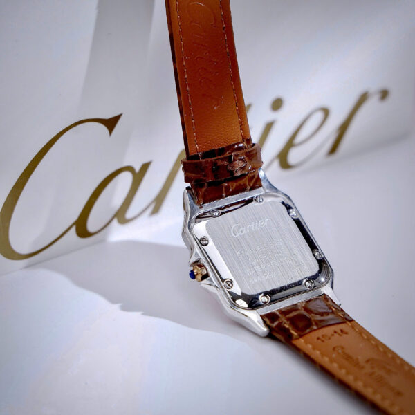 Đồng Hồ Cartier Panthere nữ đính đá dây da nâu fake cao cấp 27mm