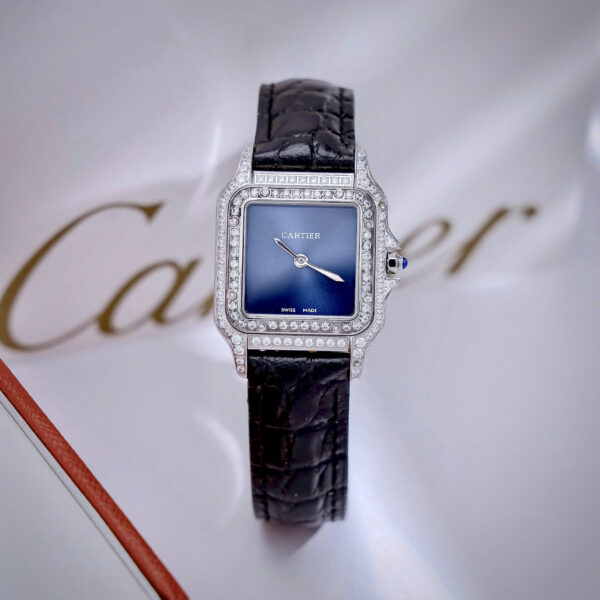 Đồng Hồ Cartier Panthere nữ đính đá mặt xanh blue fake cao cấp 27mm