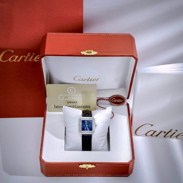 Đồng Hồ Cartier Panthere nữ đính đá mặt xanh blue fake cao cấp 27mm