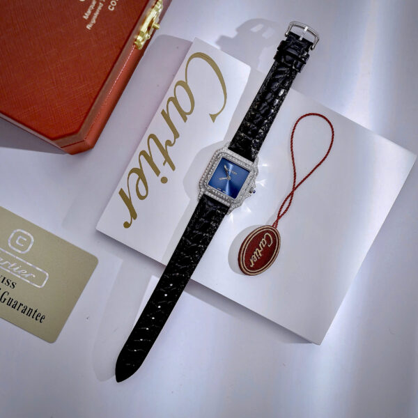 Đồng Hồ Cartier Panthere nữ đính đá mặt xanh blue fake cao cấp 27mm
