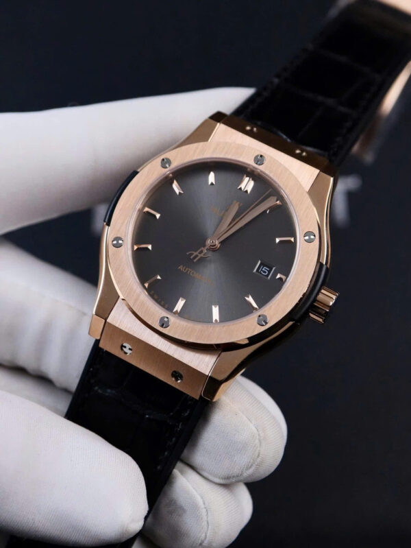 Đồng Hồ Hublot Classic Fusion ZF nam máy cơ nhật king gold mặt xám fake cao cấp 40mm