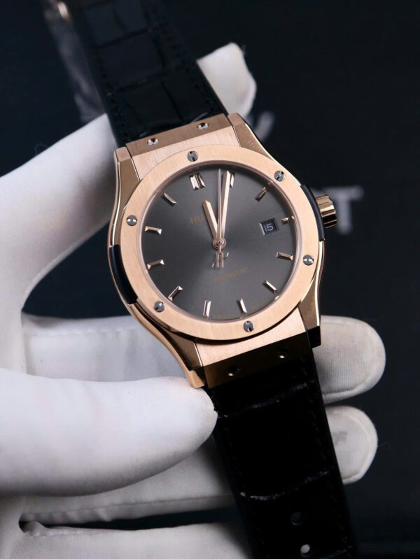Đồng Hồ Hublot Classic Fusion ZF nam máy cơ nhật king gold mặt xám fake cao cấp 40mm