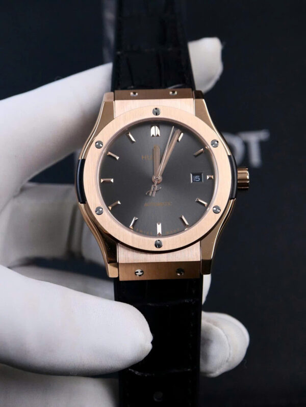Đồng Hồ Hublot Classic Fusion ZF nam máy cơ nhật king gold mặt xám fake cao cấp 40mm