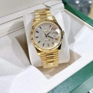 Đồng Hồ Rolex Day-Date Replica 11 Bọc Vàng Thật Đính Kim Cương Moissanite 40mm (2)