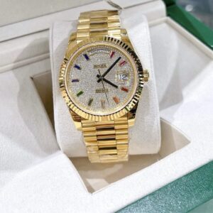 Đồng Hồ Rolex Day-Date Replica 11 Bọc Vàng Thật Đính Kim Cương Moissanite 40mm (2)