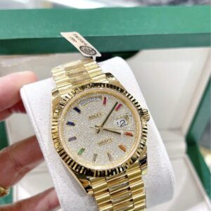 Đồng Hồ Rolex Day-Date Replica 11 Bọc Vàng Thật Đính Kim Cương Moissanite 40mm (2)