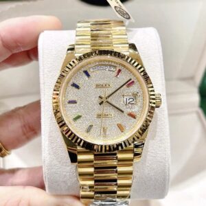 Đồng Hồ Rolex Day-Date Replica 11 Bọc Vàng Thật Đính Kim Cương Moissanite 40mm (2)