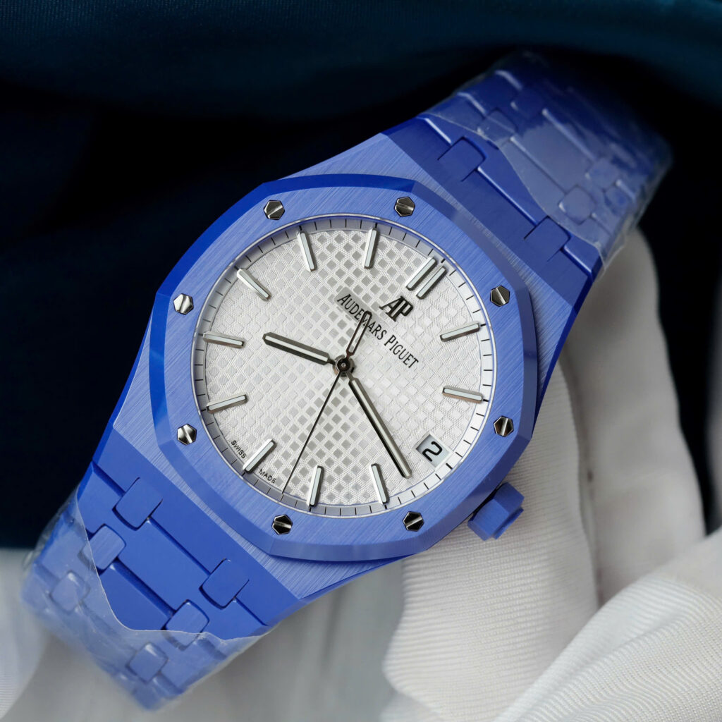 Đồng hồ Audemars Piguet Royal Oak 15500 Replica 11 vỏ gốm xanh mặt trắng xưởng APS 41mm (2)